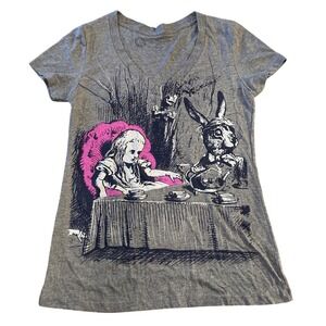 Alice In Wonderland With March Hare Out of Print V-Neck T-Shirt Casual Large